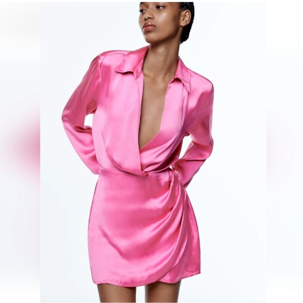 Zara Pink Satin Wrap Dress